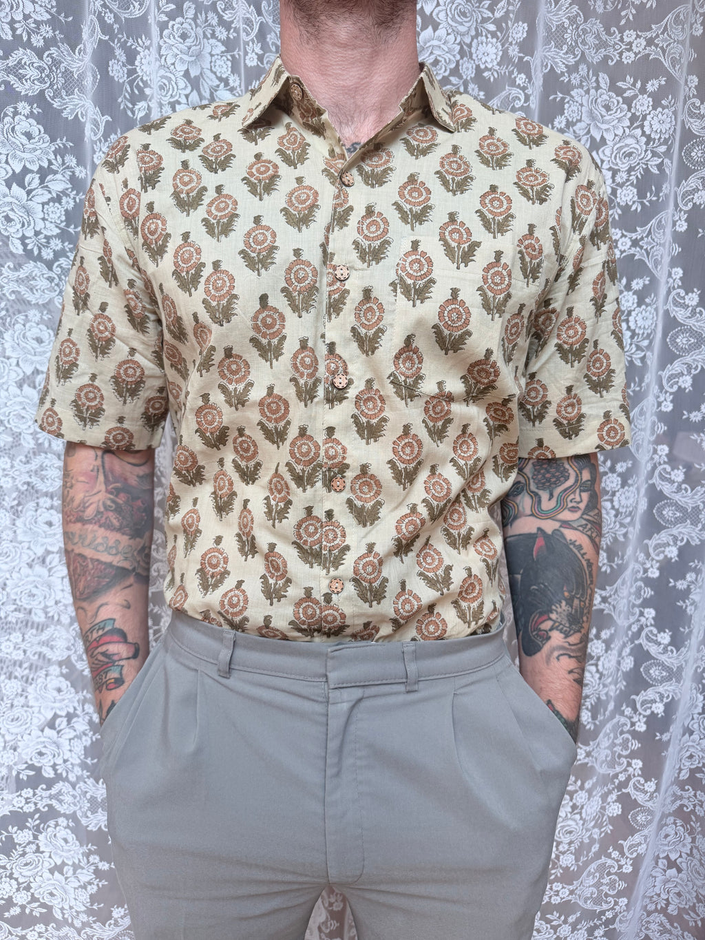 The Marigold Jasper | Men's Ethically Handmade Vintage Style Cotton Button-Up Shirt