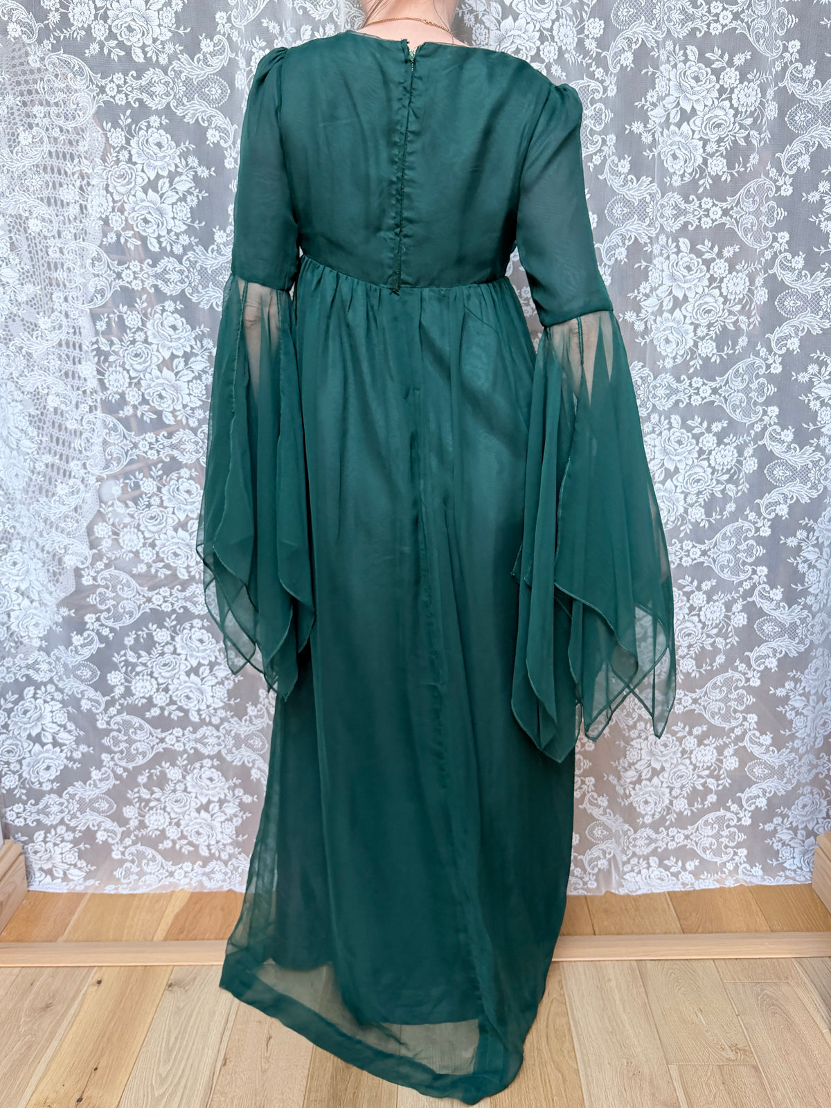 1970s Jean Varon Emerald Witchy Fairy Dress
