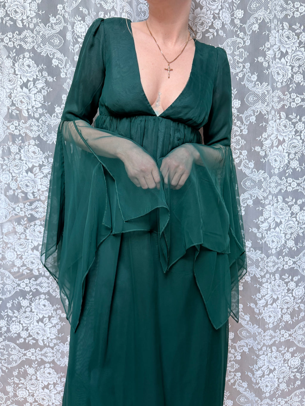 1970s Jean Varon Emerald Witchy Fairy Dress