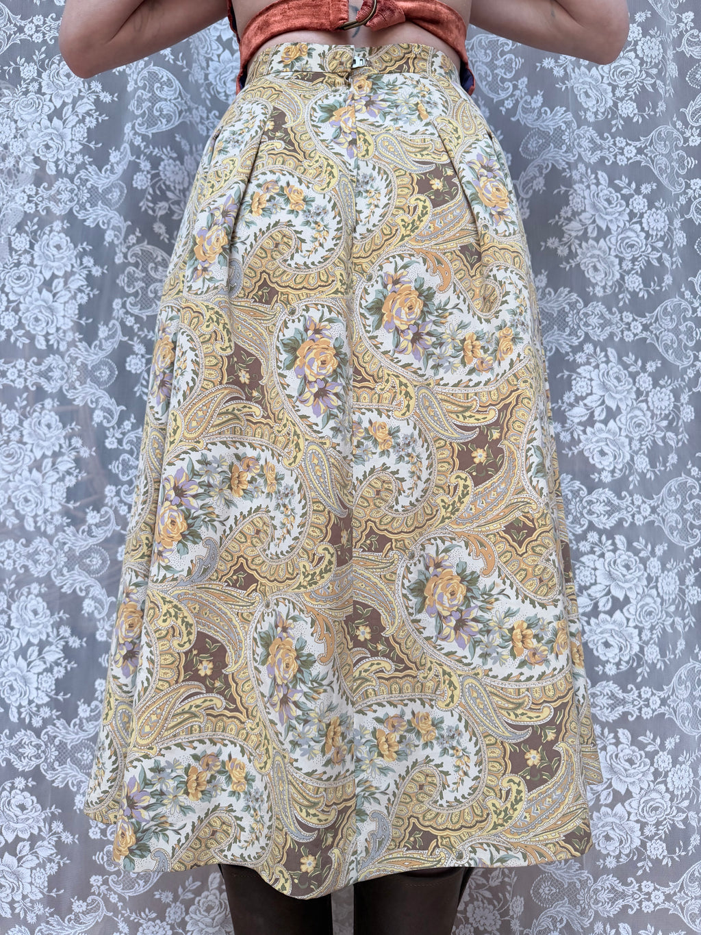 Vintage 1980s Burberrys Silk Paisley Floral Midi Skirt