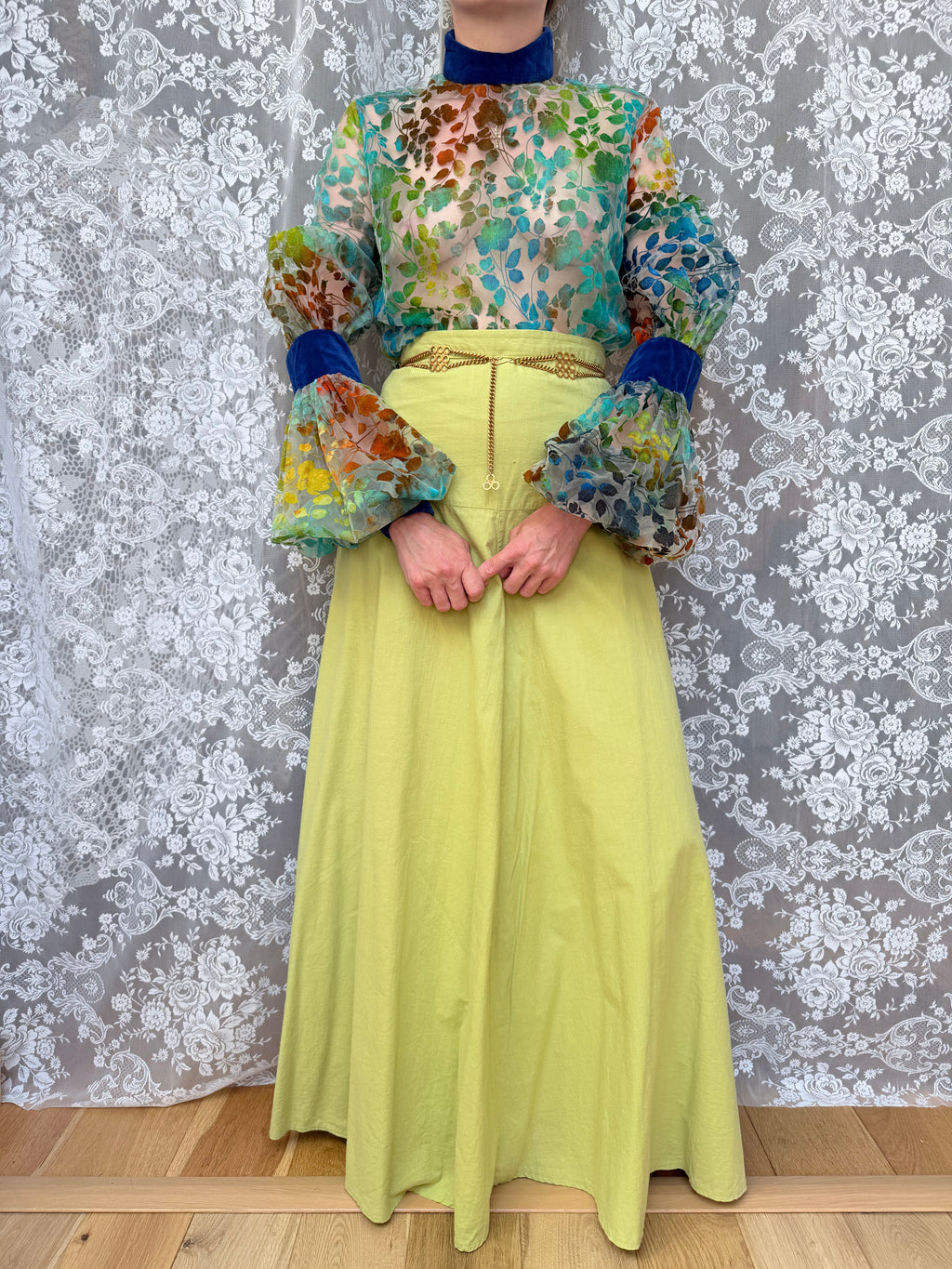Vintage 1960s 'Mother Wouldn't Like It' Sheer Velvet Bishop Sleeve Blouse | London Boutique