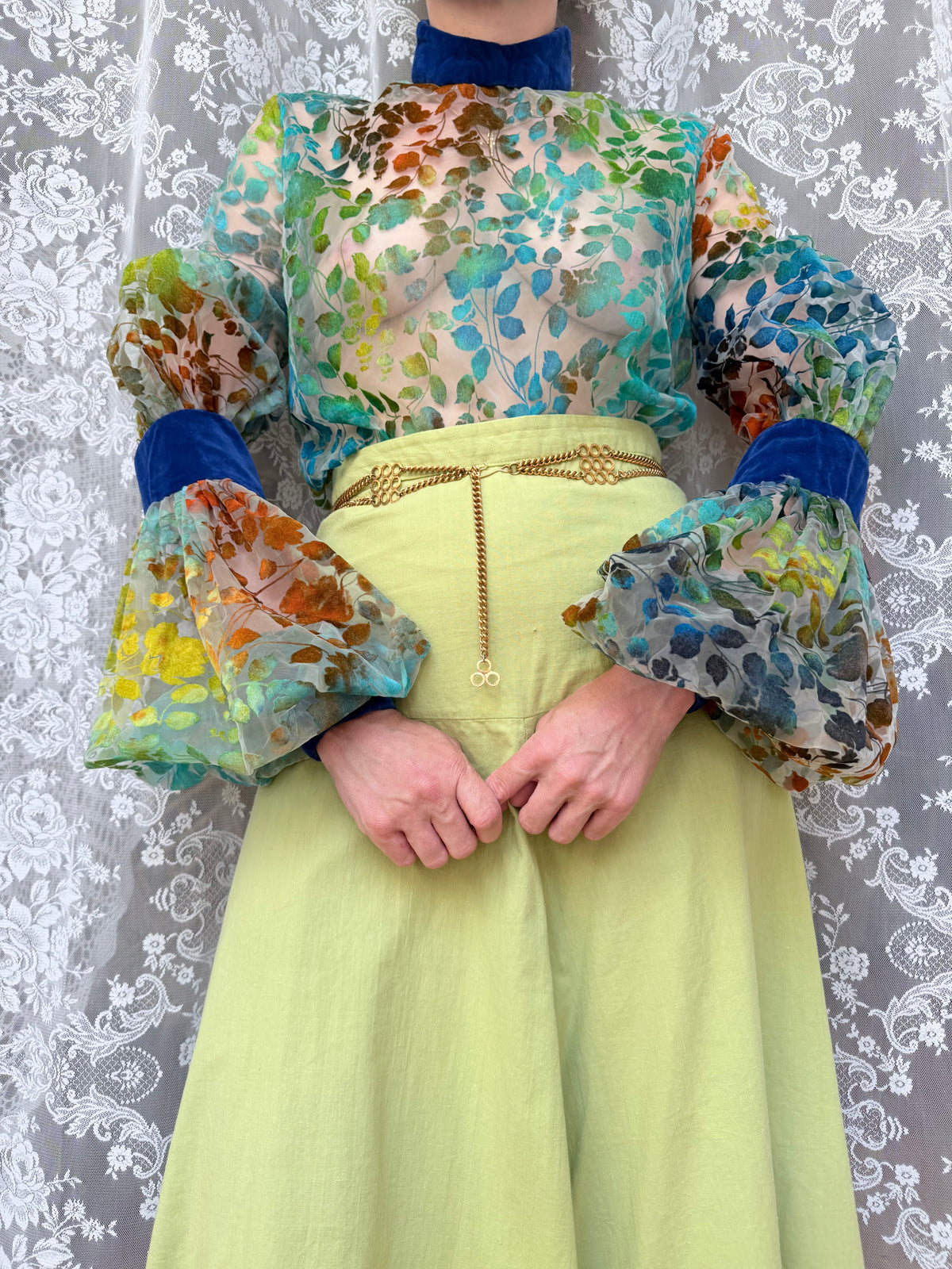 Vintage 1960s 'Mother Wouldn't Like It' Sheer Velvet Bishop Sleeve Blouse | London Boutique