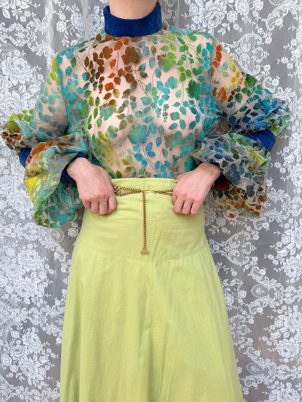 Vintage 1960s 'Mother Wouldn't Like It' Sheer Velvet Bishop Sleeve Blouse | London Boutique