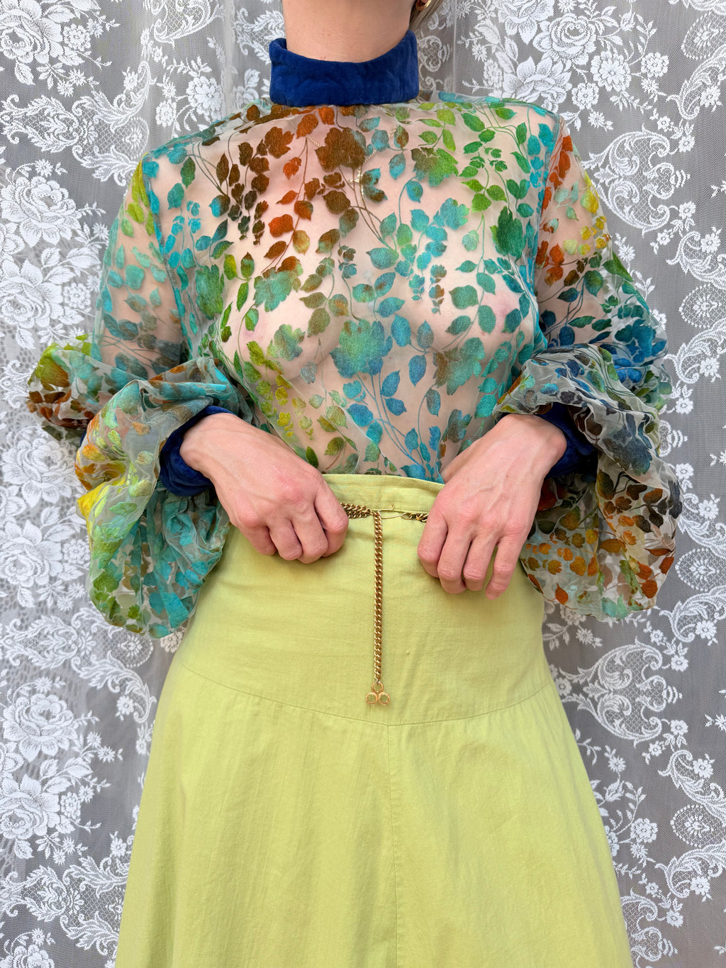 Vintage 1960s 'Mother Wouldn't Like It' Sheer Velvet Bishop Sleeve Blouse | London Boutique