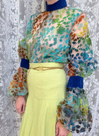 Vintage 1960s 'Mother Wouldn't Like It' Sheer Velvet Bishop Sleeve Blouse | London Boutique