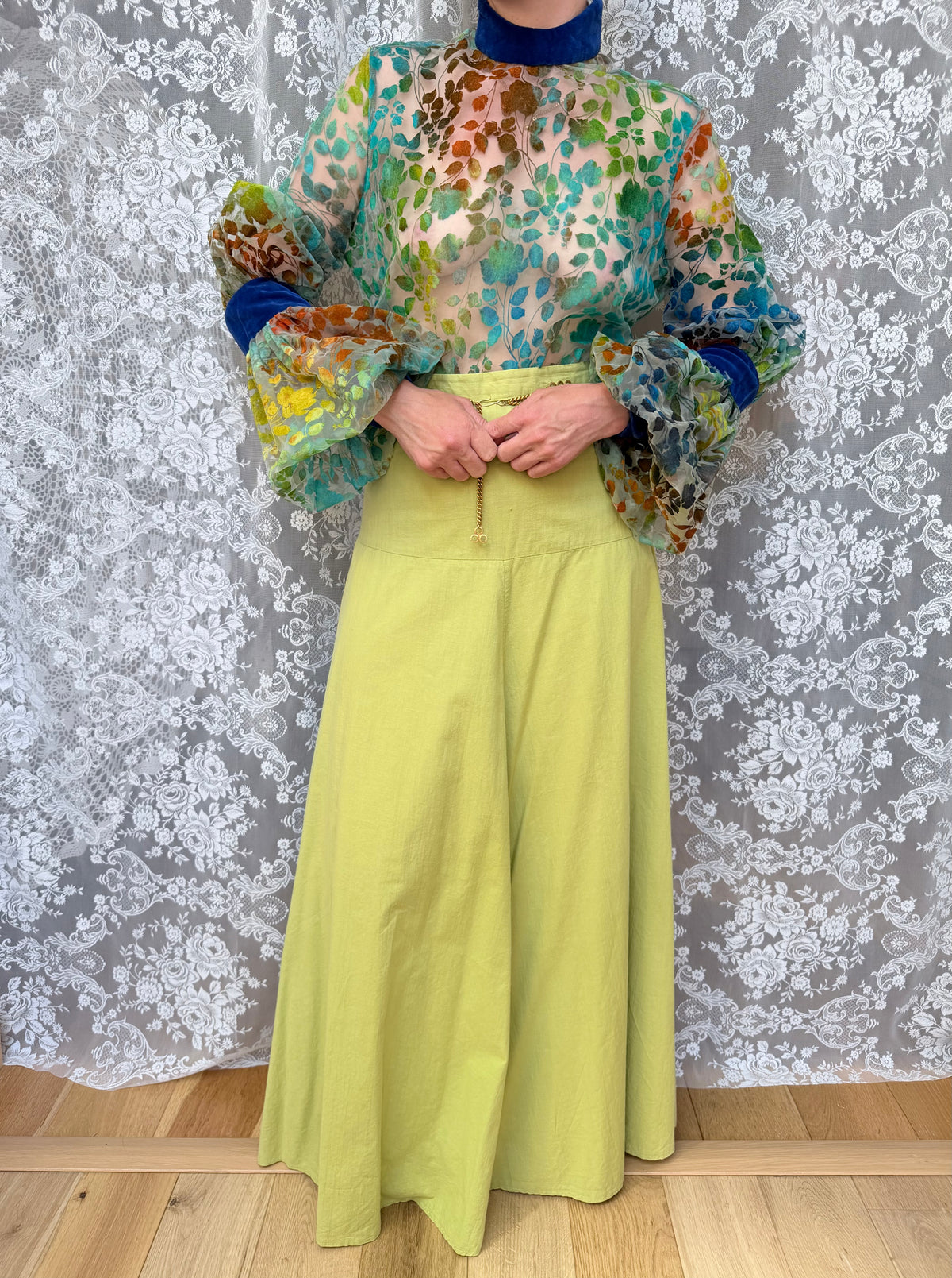 Vintage 1960s 'Mother Wouldn't Like It' Sheer Velvet Bishop Sleeve Blouse | London Boutique
