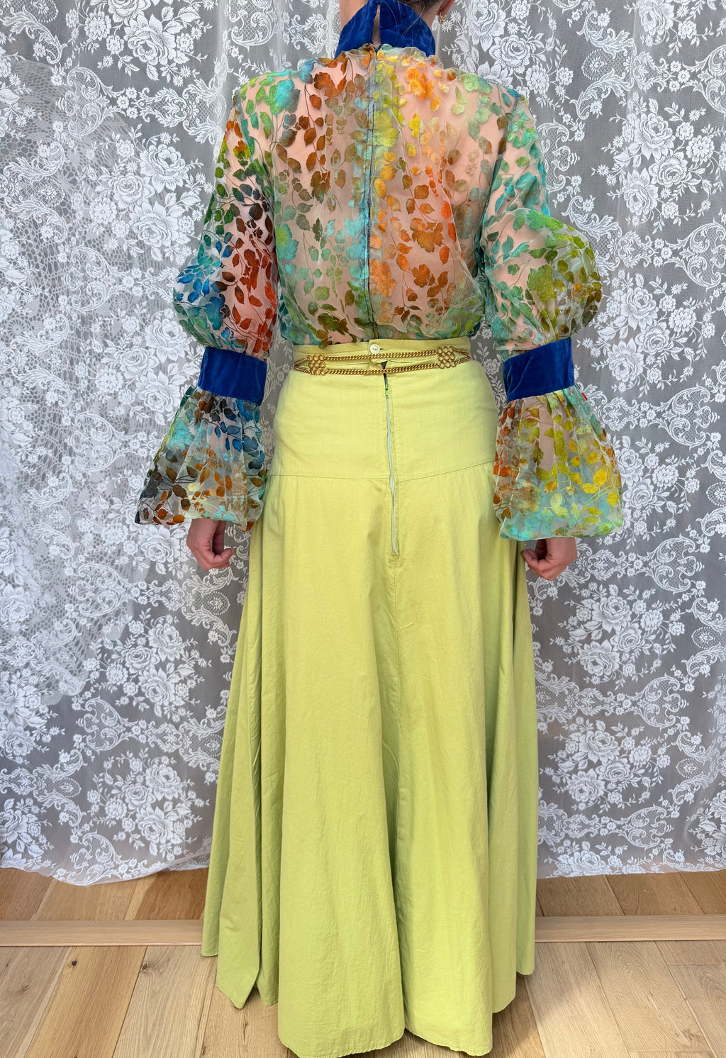 Vintage 1960s 'Mother Wouldn't Like It' Sheer Velvet Bishop Sleeve Blouse | London Boutique