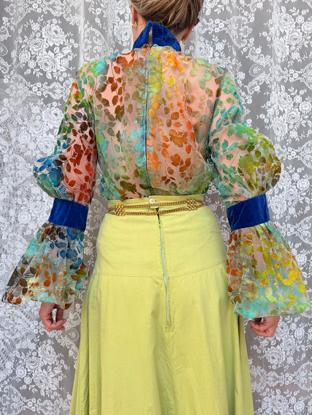 Vintage 1960s 'Mother Wouldn't Like It' Sheer Velvet Bishop Sleeve Blouse | London Boutique