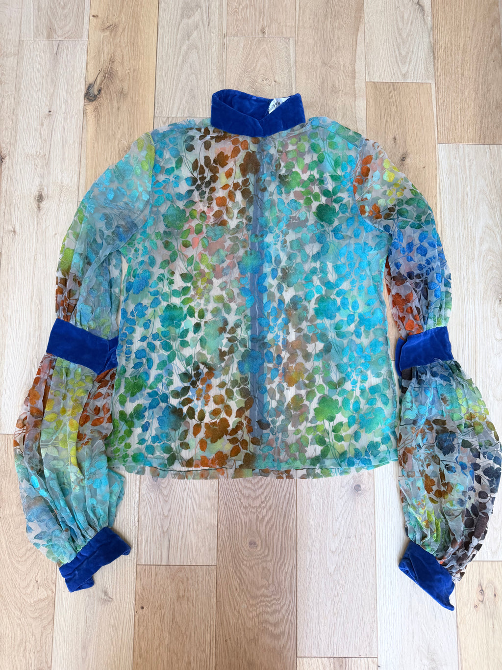 Vintage 1960s 'Mother Wouldn't Like It' Sheer Velvet Bishop Sleeve Blouse | London Boutique