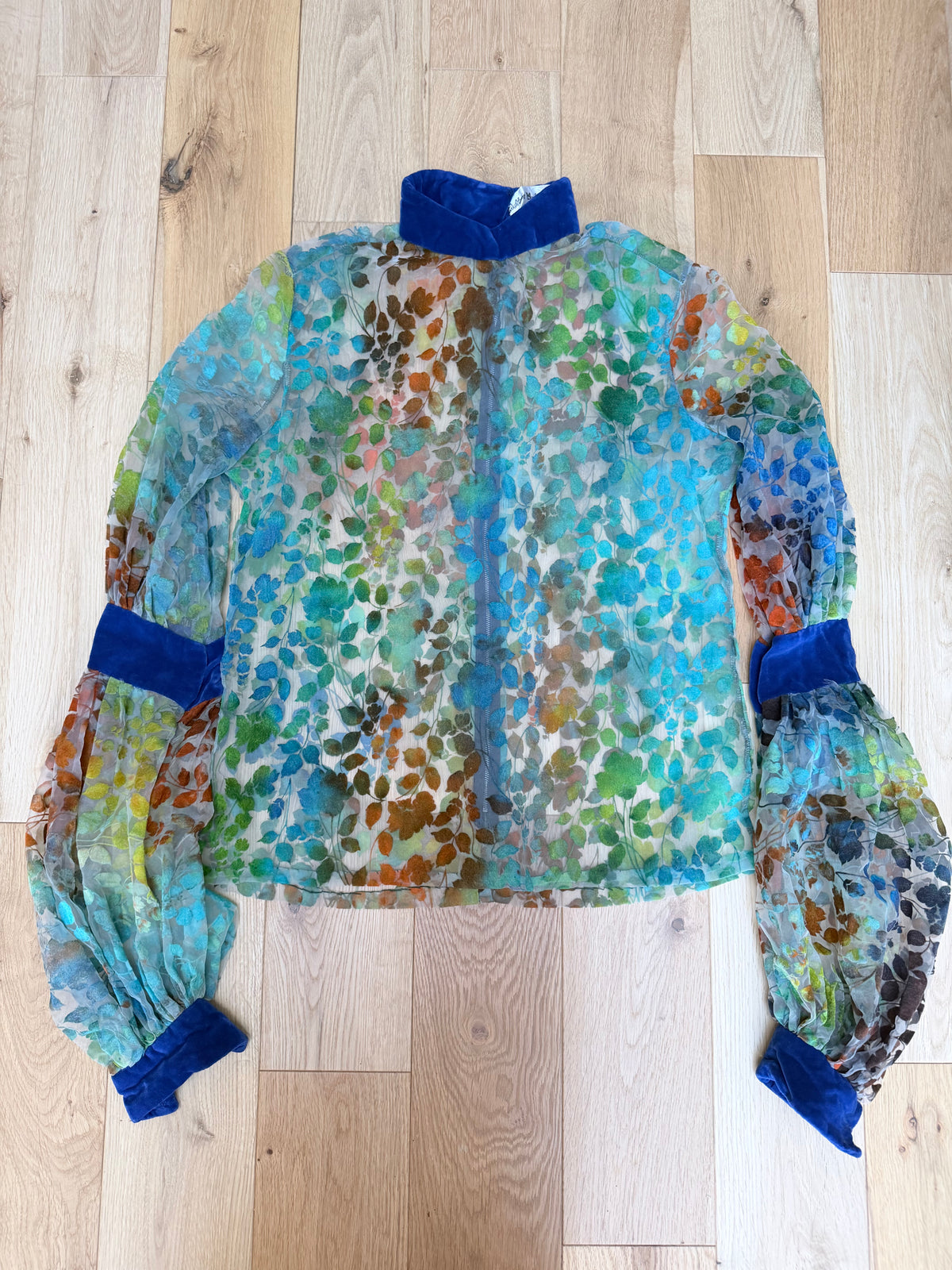 Vintage 1960s 'Mother Wouldn't Like It' Sheer Velvet Bishop Sleeve Blouse | London Boutique
