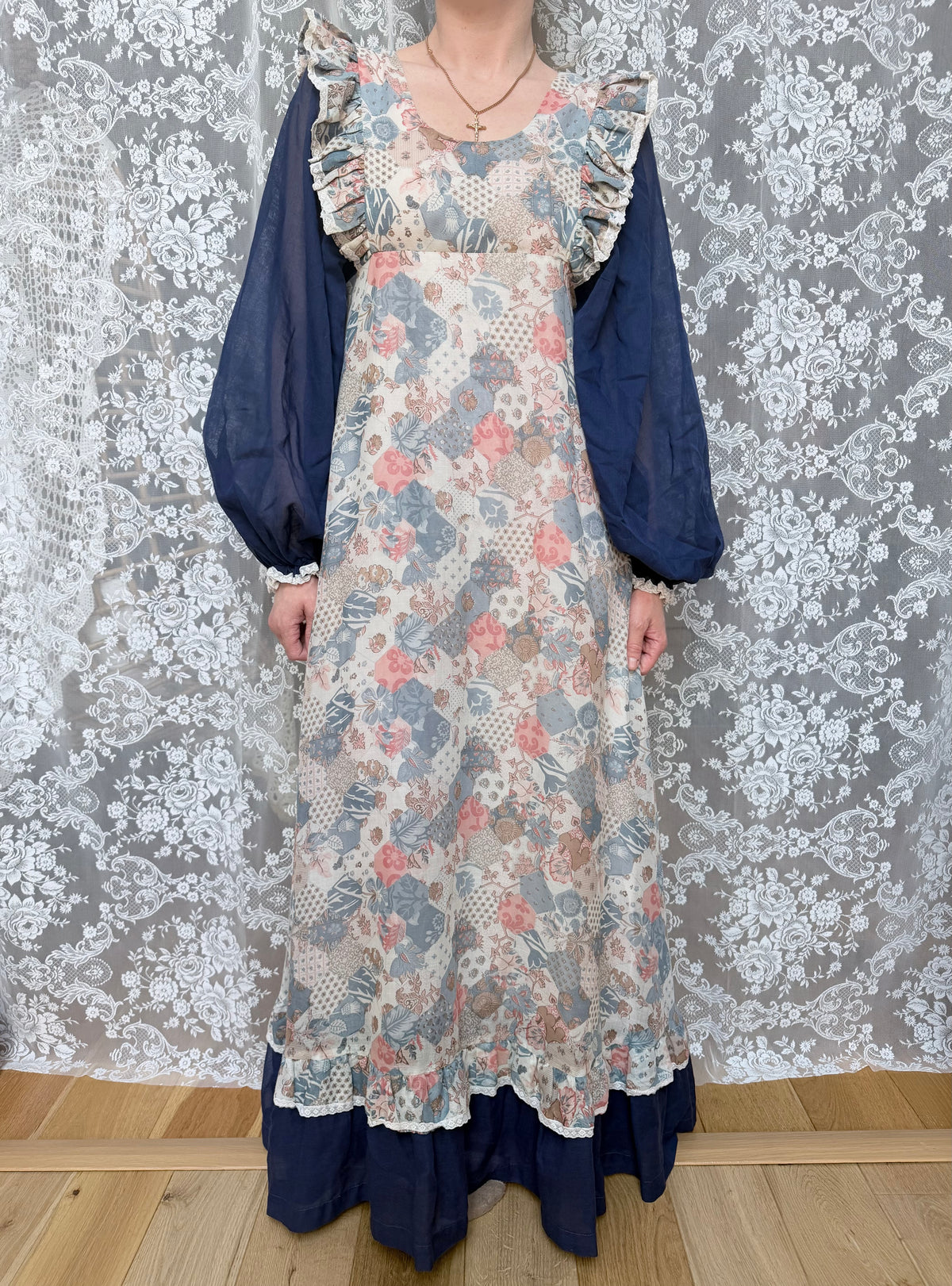 1970s Fiona Dresses Patchwork Print Prairie Dress