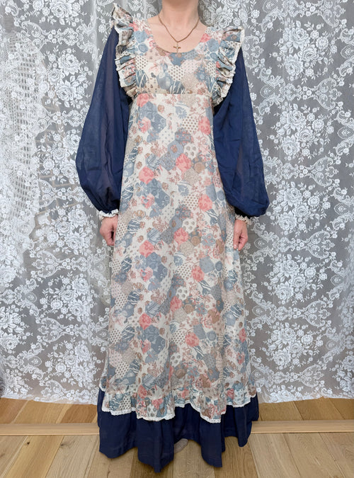 1970s Fiona Dresses Patchwork Print Prairie Dress