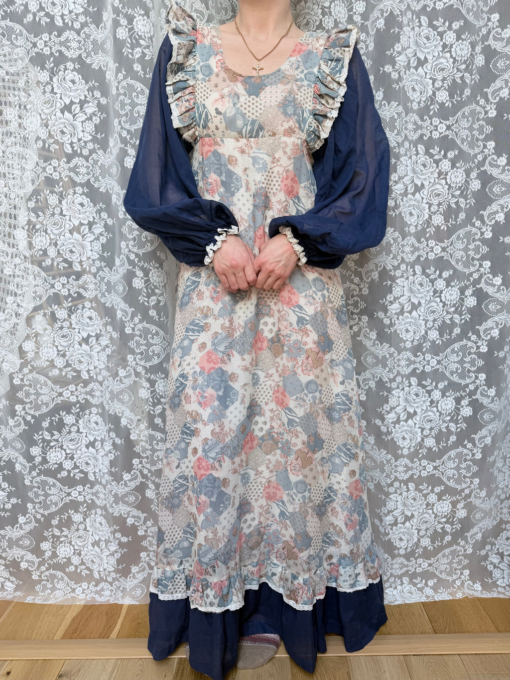 1970s Fiona Dresses Patchwork Print Prairie Dress