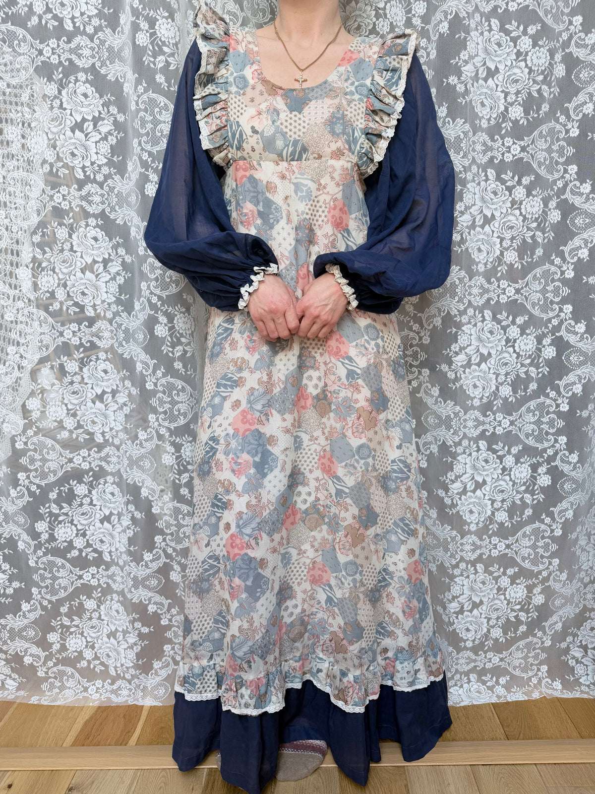 1970s Fiona Dresses Patchwork Print Prairie Dress