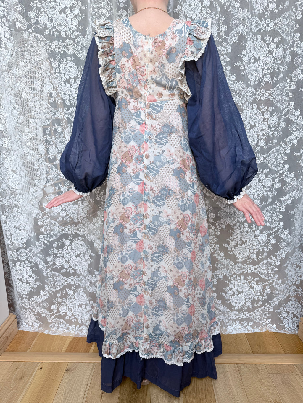 1970s Fiona Dresses Patchwork Print Prairie Dress