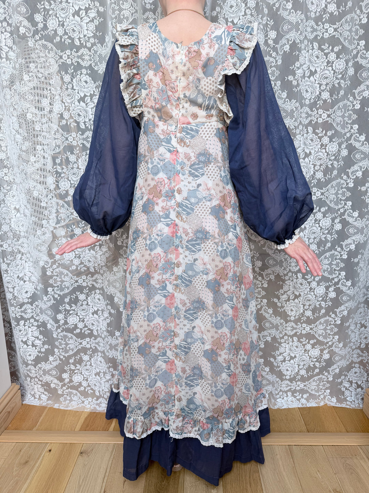1970s Fiona Dresses Patchwork Print Prairie Dress