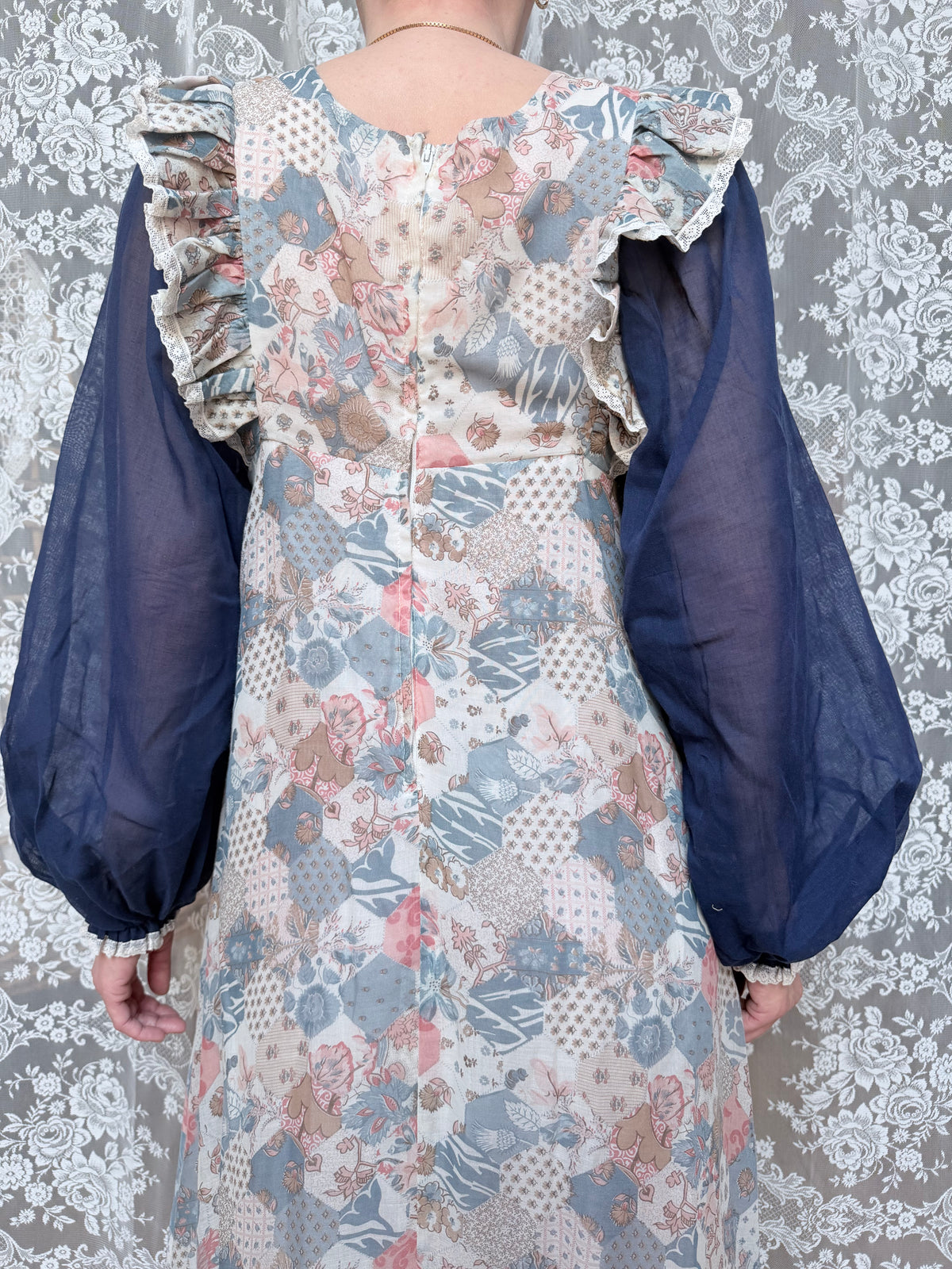 1970s Fiona Dresses Patchwork Print Prairie Dress