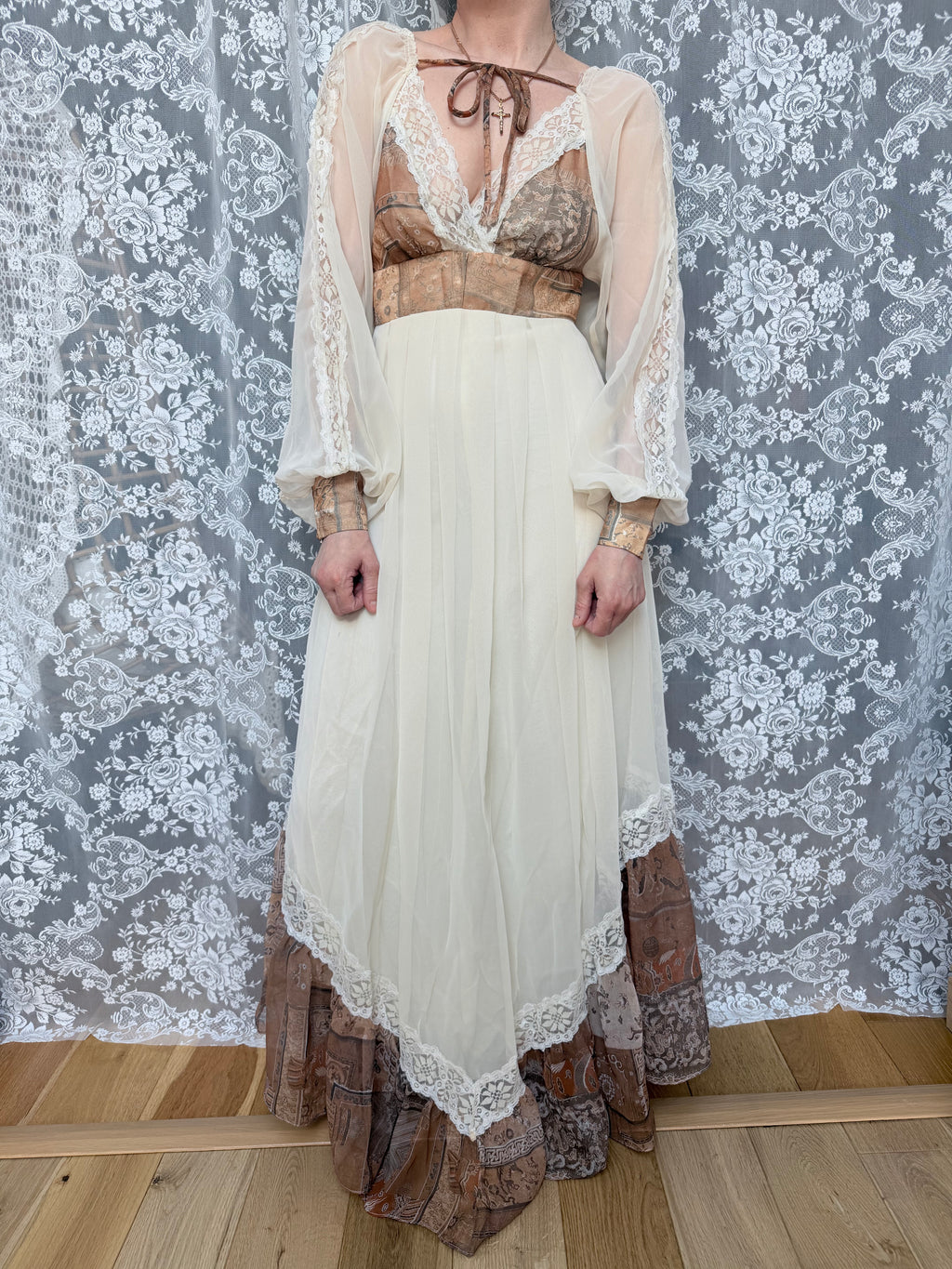 Vintage 1970s Balloon Sleeves Prairie Handmade Dress