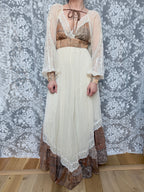 Vintage 1970s Balloon Sleeves Prairie Handmade Dress