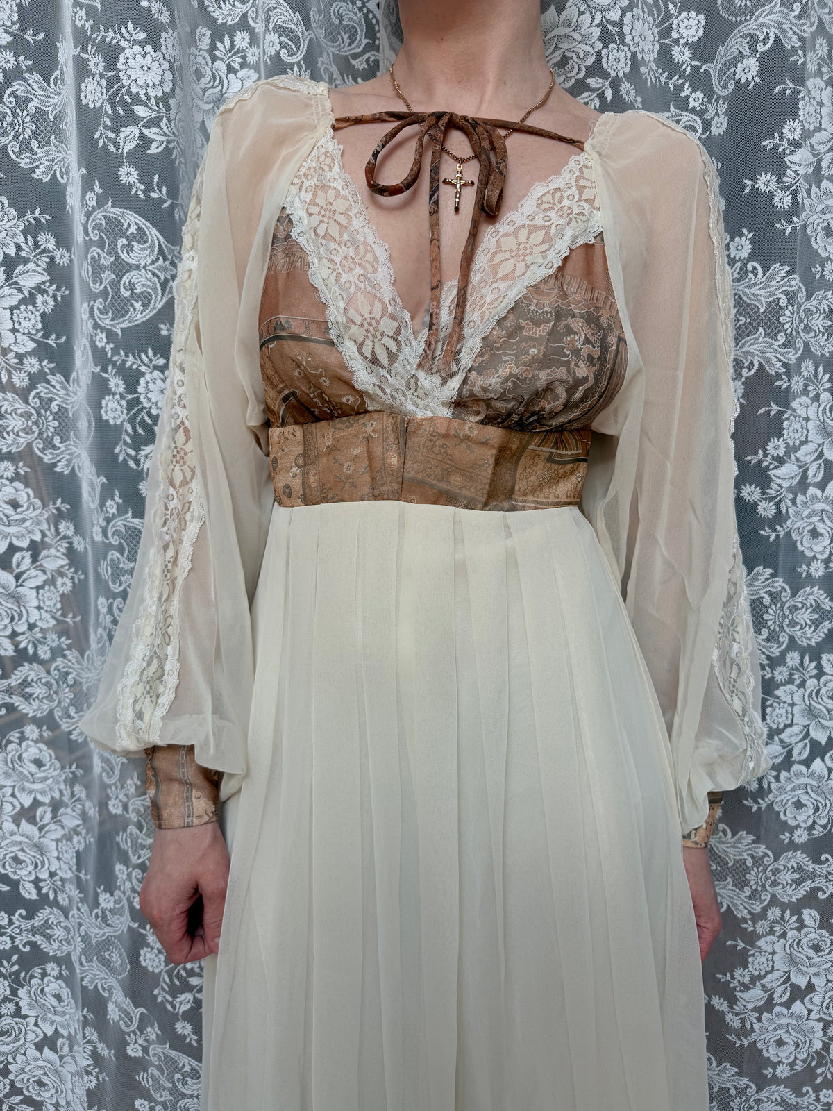 Vintage 1970s Balloon Sleeves Prairie Handmade Dress