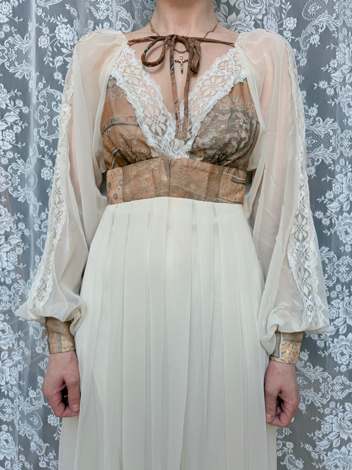 Vintage 1970s Balloon Sleeves Prairie Handmade Dress