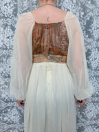 Vintage 1970s Balloon Sleeves Prairie Handmade Dress