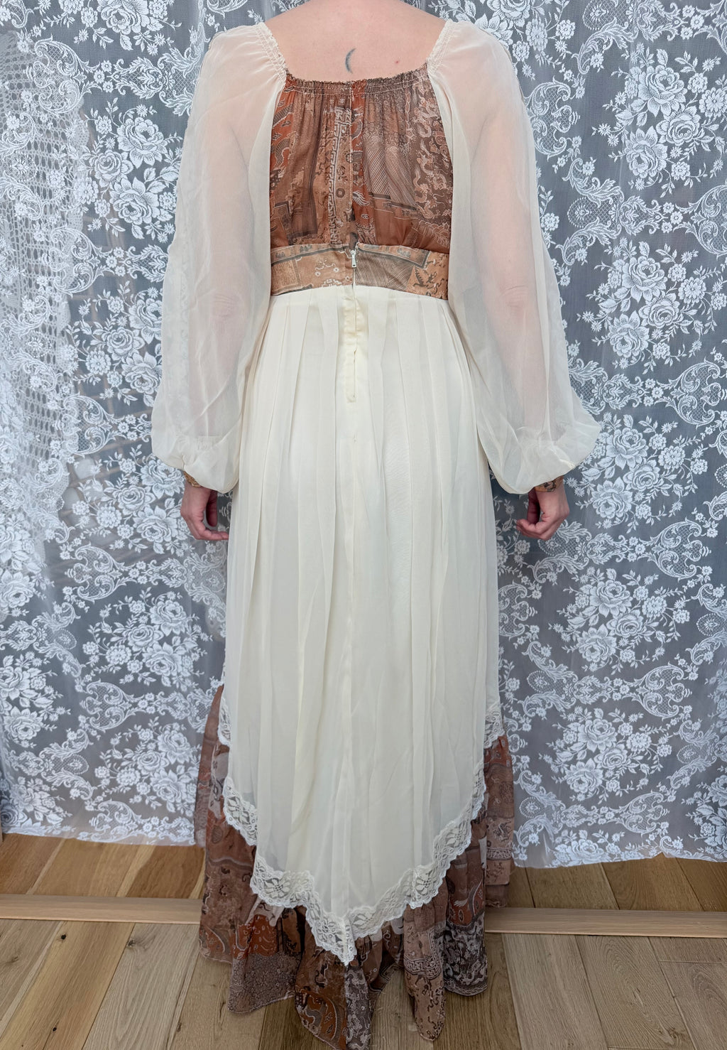 Vintage 1970s Balloon Sleeves Prairie Handmade Dress