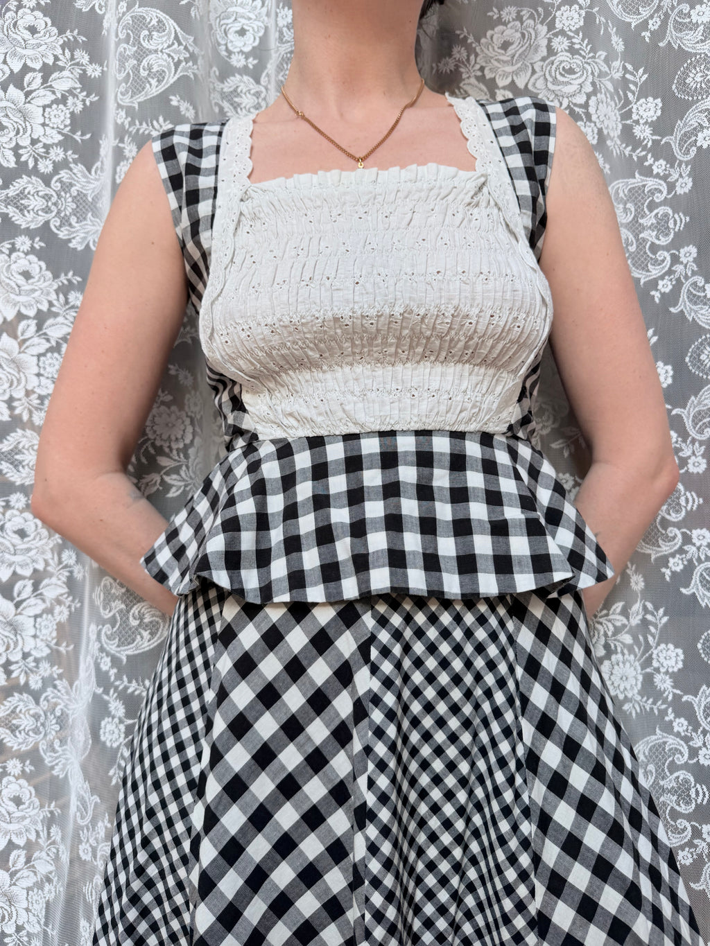 Vintage 1970s Gingham Patchwork Two Piece Prairie Set