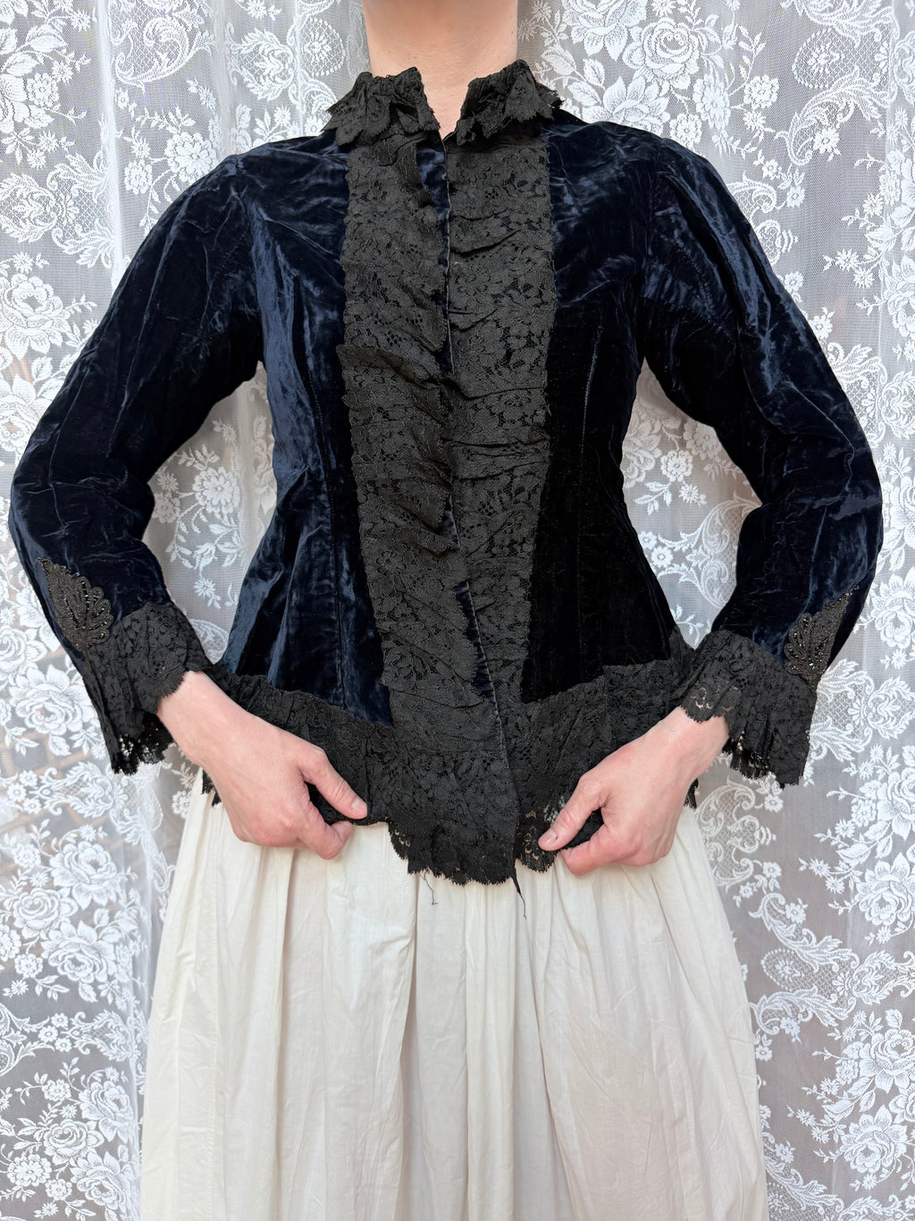 Antique Dark Blue Velvet and Lace Jacket 1890-1910