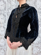 Antique Dark Blue Velvet and Lace Jacket 1890-1910