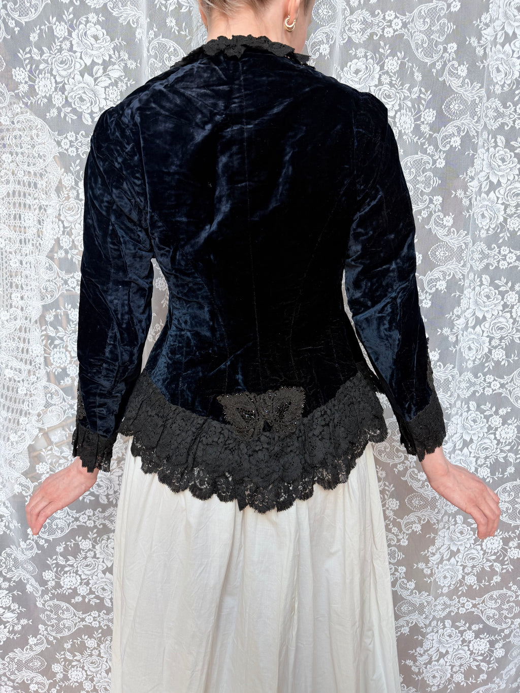 Antique Dark Blue Velvet and Lace Jacket 1890-1910