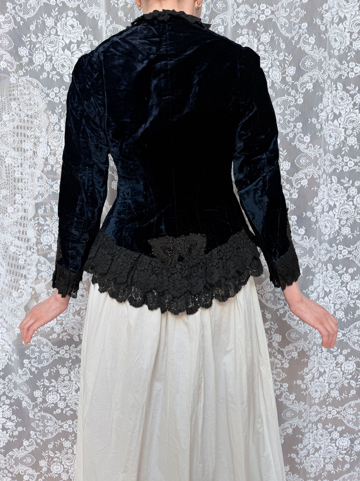 Antique Dark Blue Velvet and Lace Jacket 1890-1910