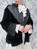 Antique 1890-1910 Dark Blue Velvet Opera Jacket with Jet-Beaded Lace