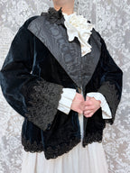Antique 1890-1910 Dark Blue Velvet Opera Jacket with Jet-Beaded Lace