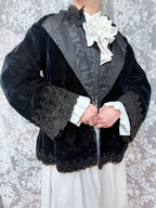 Antique 1890-1910 Dark Blue Velvet Opera Jacket with Jet-Beaded Lace