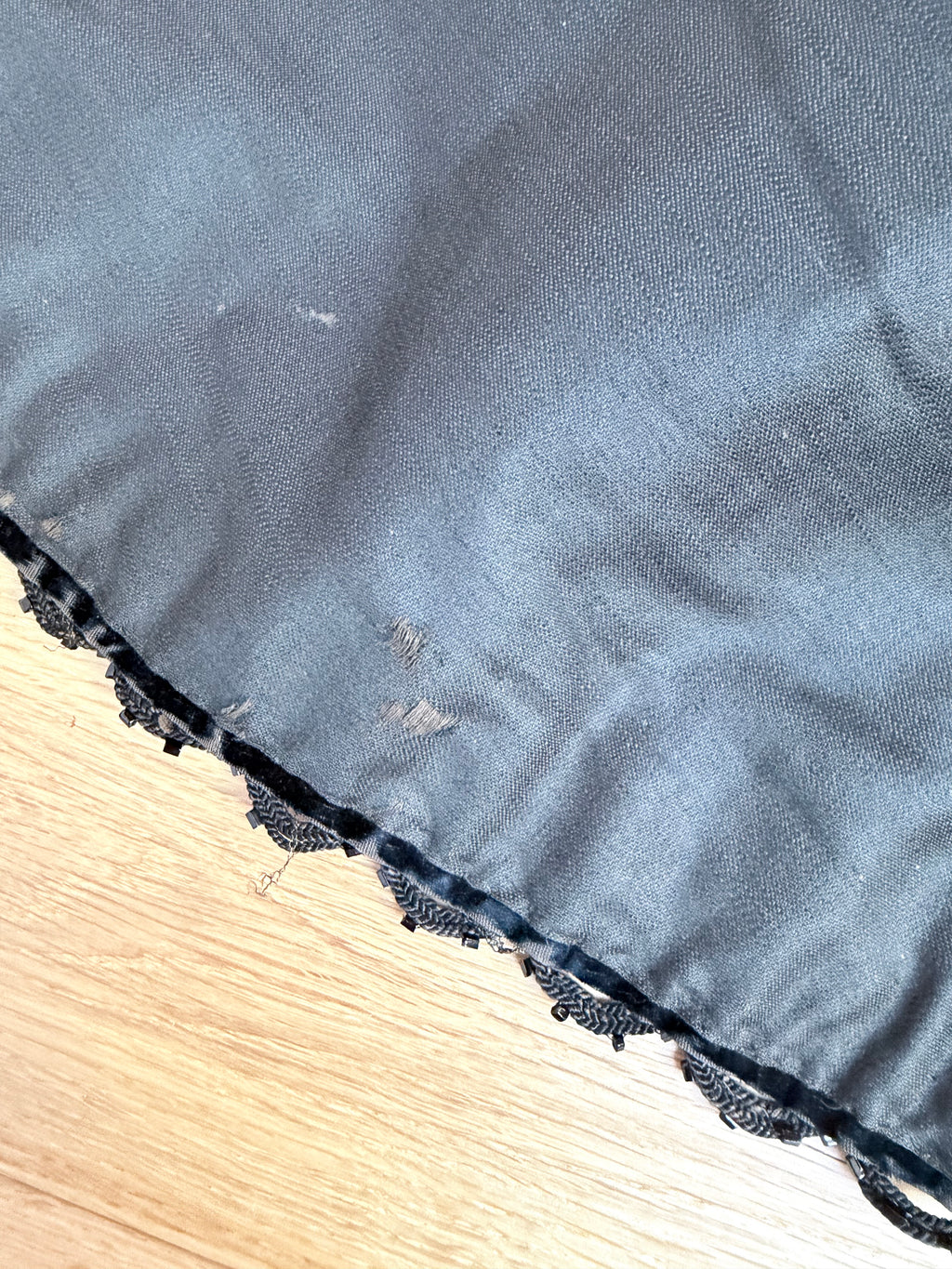 Antique 1890-1910 Dark Blue Velvet Opera Jacket with Jet-Beaded Lace
