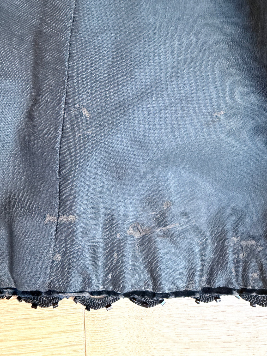 Antique 1890-1910 Dark Blue Velvet Opera Jacket with Jet-Beaded Lace