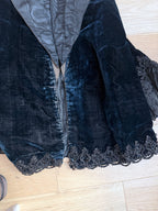 Antique 1890-1910 Dark Blue Velvet Opera Jacket with Jet-Beaded Lace
