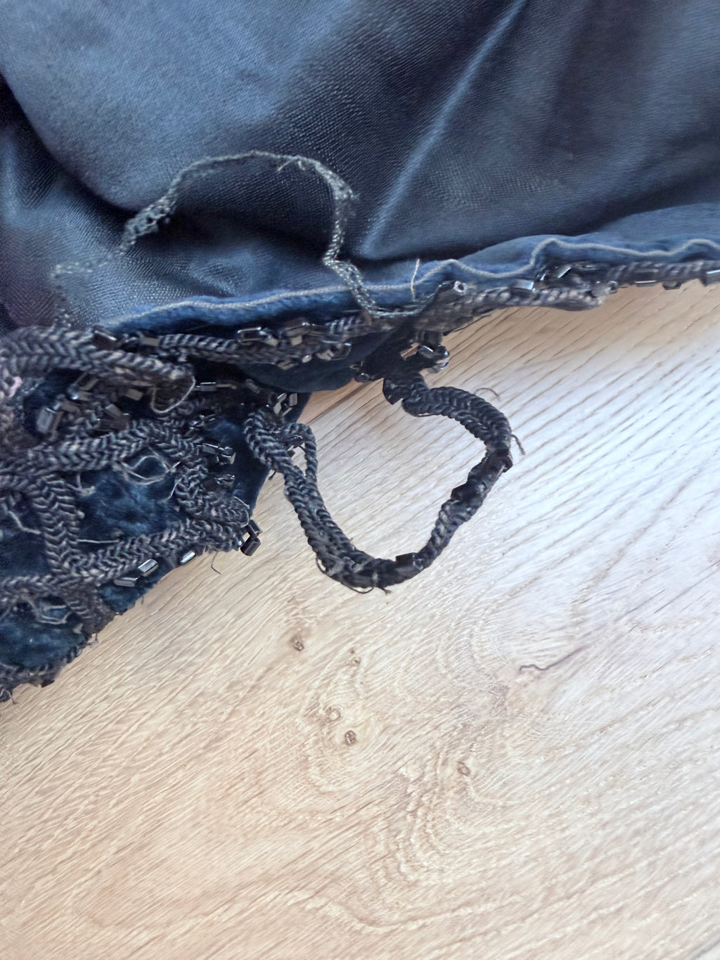 Antique 1890-1910 Dark Blue Velvet Opera Jacket with Jet-Beaded Lace