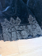 Antique 1890-1910 Dark Blue Velvet Opera Jacket with Jet-Beaded Lace