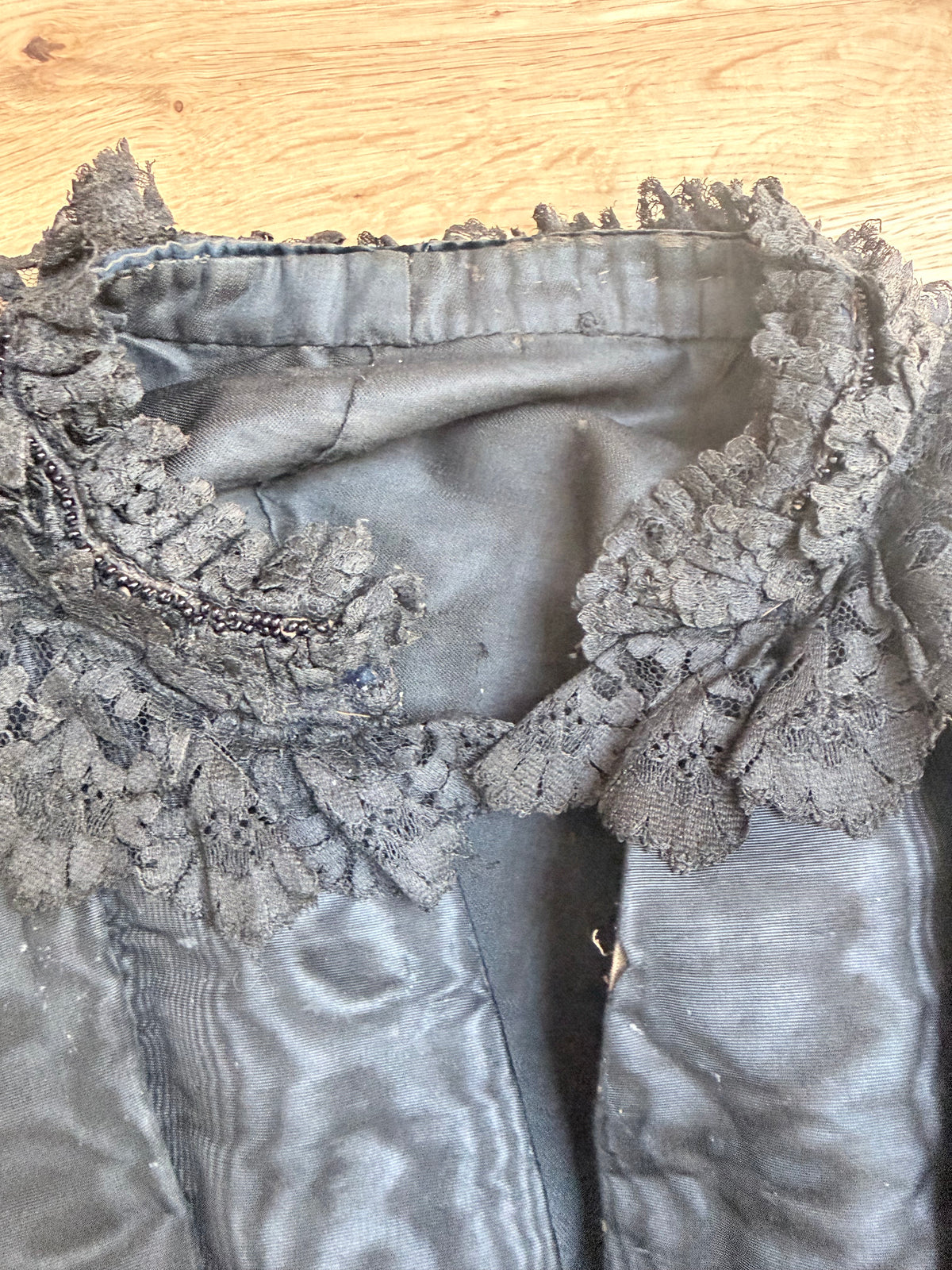 Antique 1890-1910 Dark Blue Velvet Opera Jacket with Jet-Beaded Lace