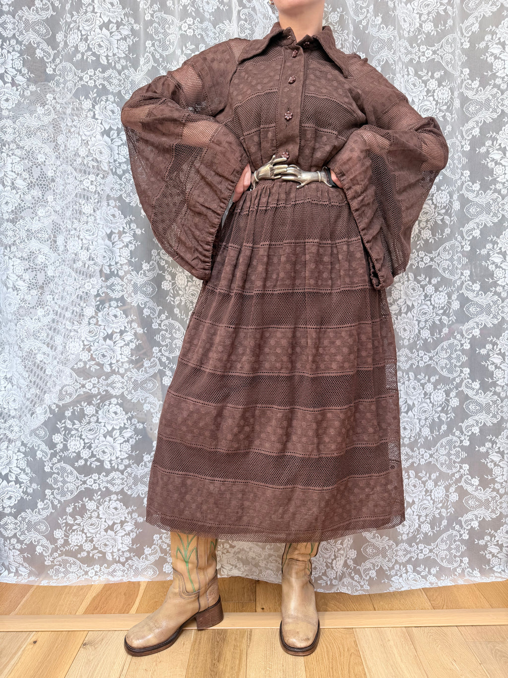 Vintage 1960s/1970s Jean Varon Bell Sleeve Polka Dot Dress