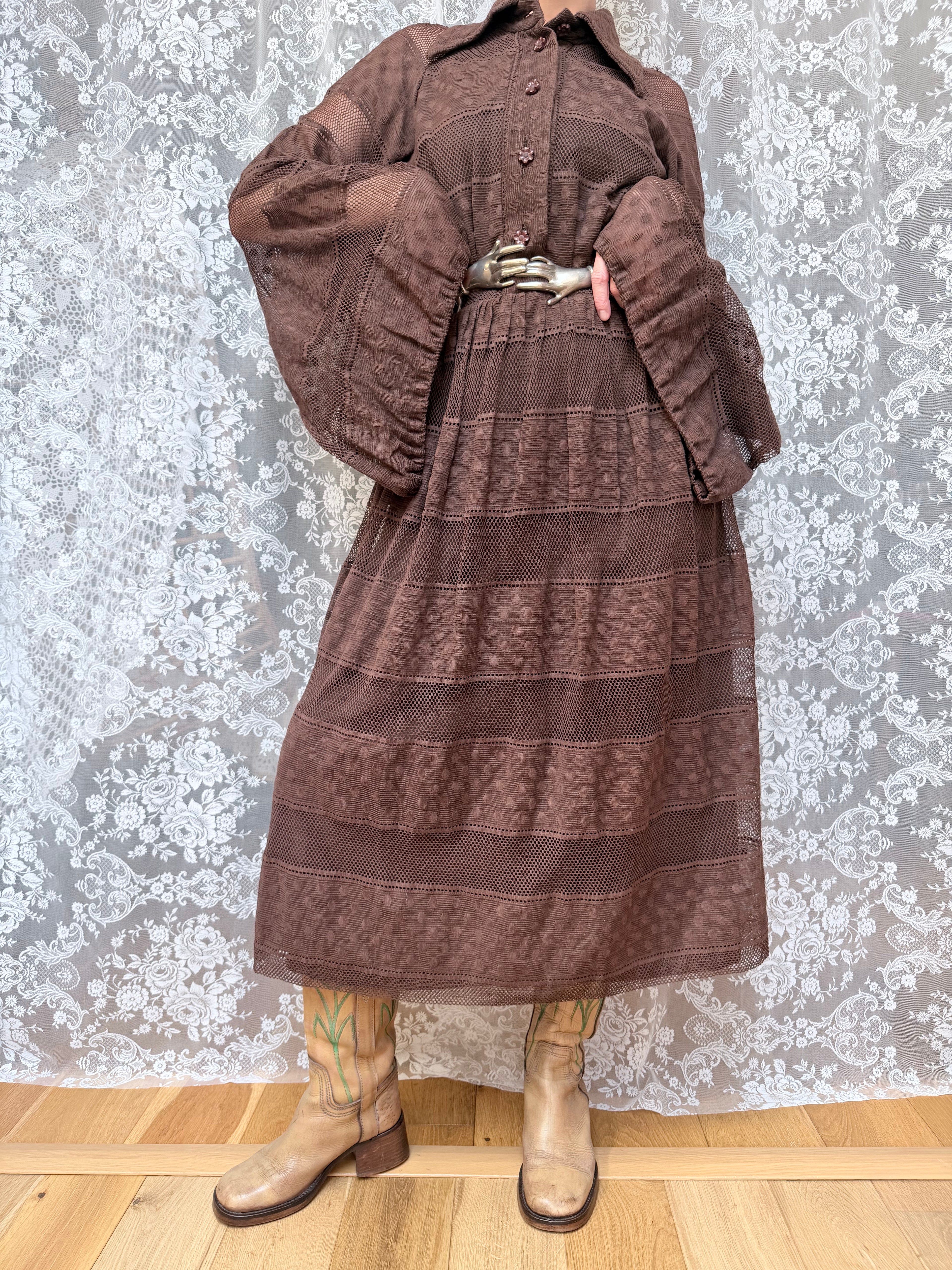 Vintage 1960s/1970s Jean Varon Bell Sleeve Polka Dot Dress