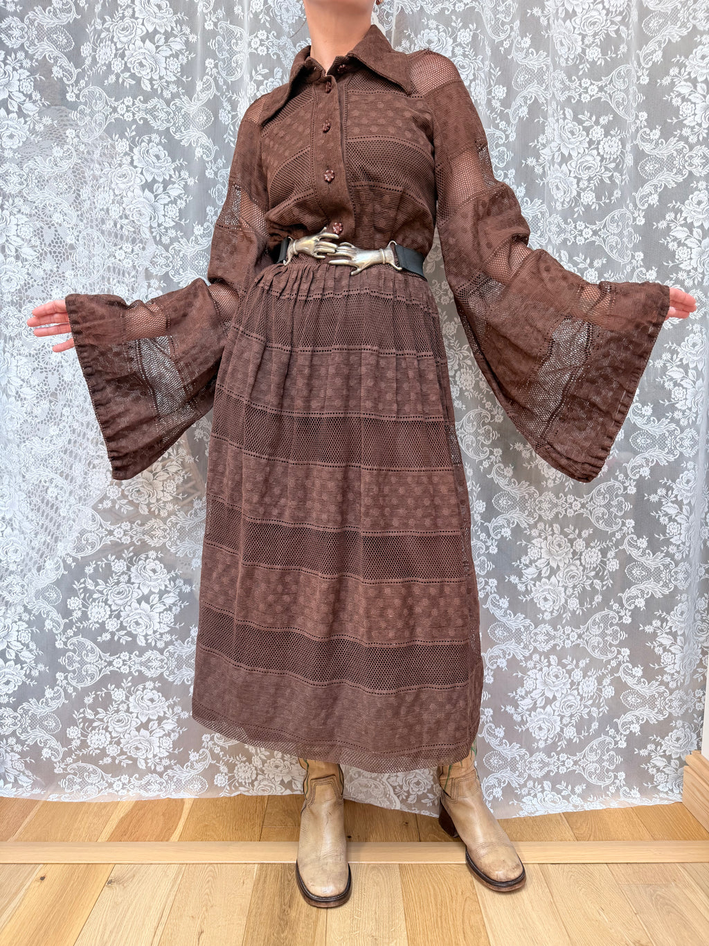 Vintage 1960s/1970s Jean Varon Bell Sleeve Polka Dot Dress