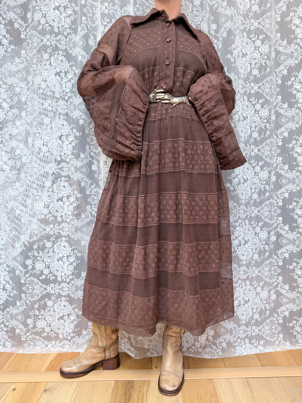 Vintage 1960s/1970s Jean Varon Bell Sleeve Polka Dot Dress