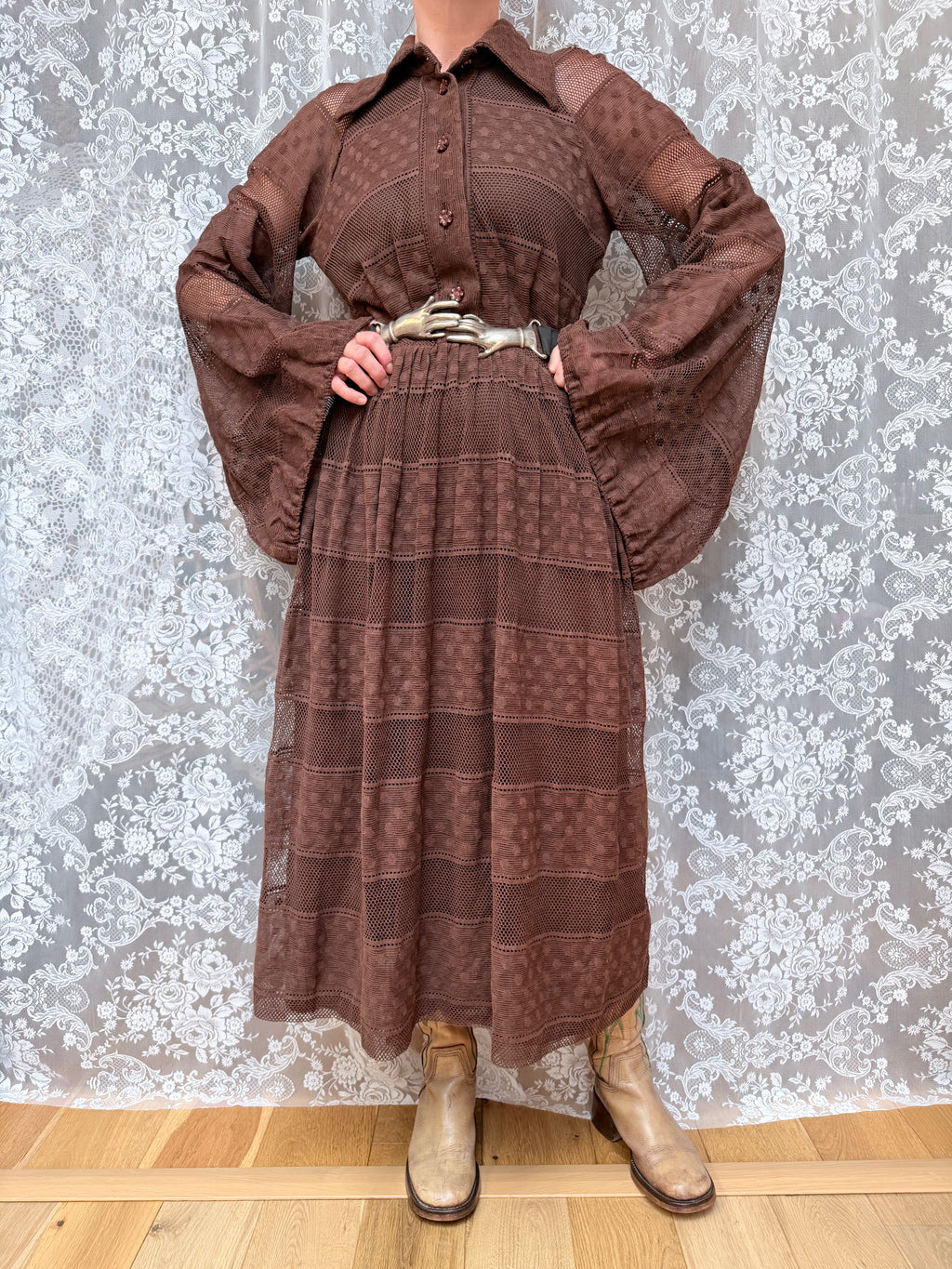 Vintage 1960s/1970s Jean Varon Bell Sleeve Polka Dot Dress