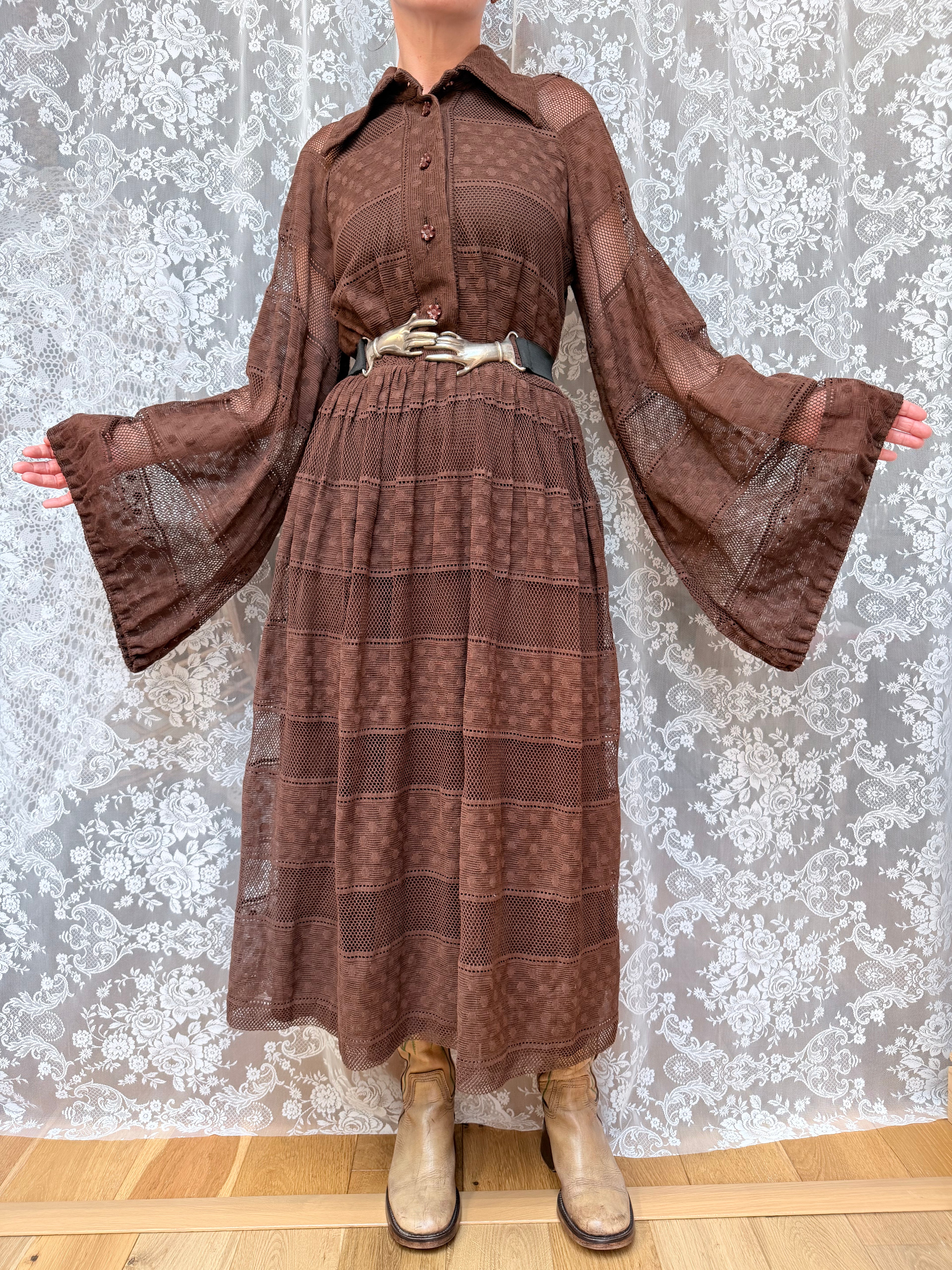 Vintage 1960s/1970s Jean Varon Bell Sleeve Polka Dot Dress