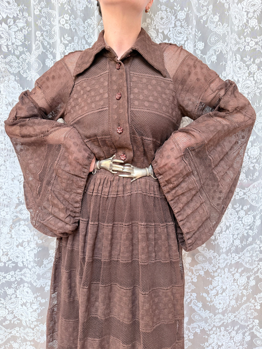 Vintage 1960s/1970s Jean Varon Bell Sleeve Polka Dot Dress