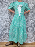 Vintage 1980s Laura Ashley Turquoise Sailor Collar Dress