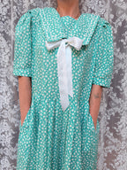 Vintage 1980s Laura Ashley Turquoise Sailor Collar Dress